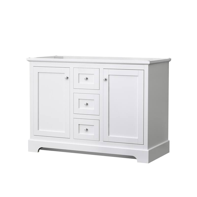 Wyndham Collection Avery 48" Double Free Standing Vanity Cabinet Only - White / Polished Chrome Hardware