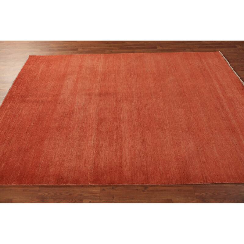 Orange Solid Gabbeh Modern Area Rug Handmade Wool Carpet - 5'7" x 7'7"