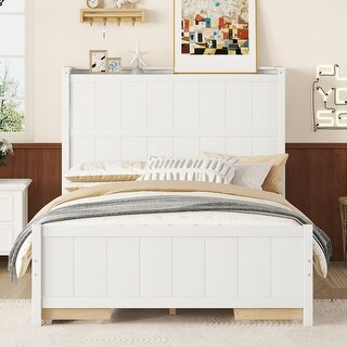 Full Size Wooden Platform Bed with Storage Drawers and Shelves