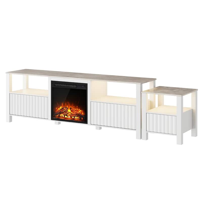 Fireplace TV Stand for 75 Inch TV Entertainment Center, White, 70 Inch