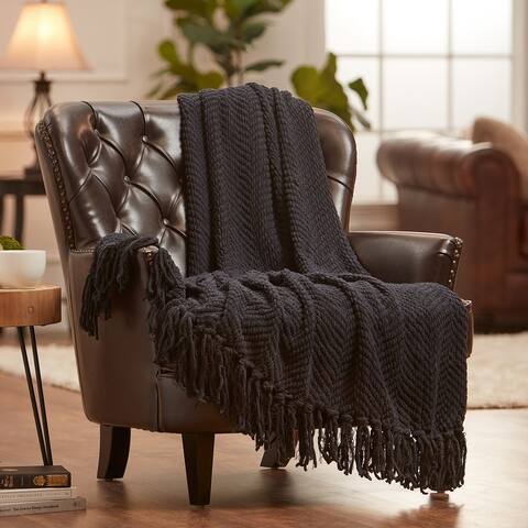 Chanasya Textured Knit Throw Blanket With Tassels