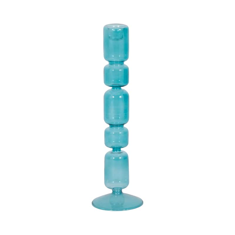 Glass Stacked Mix Bubble Taper Candle Holder - Blue