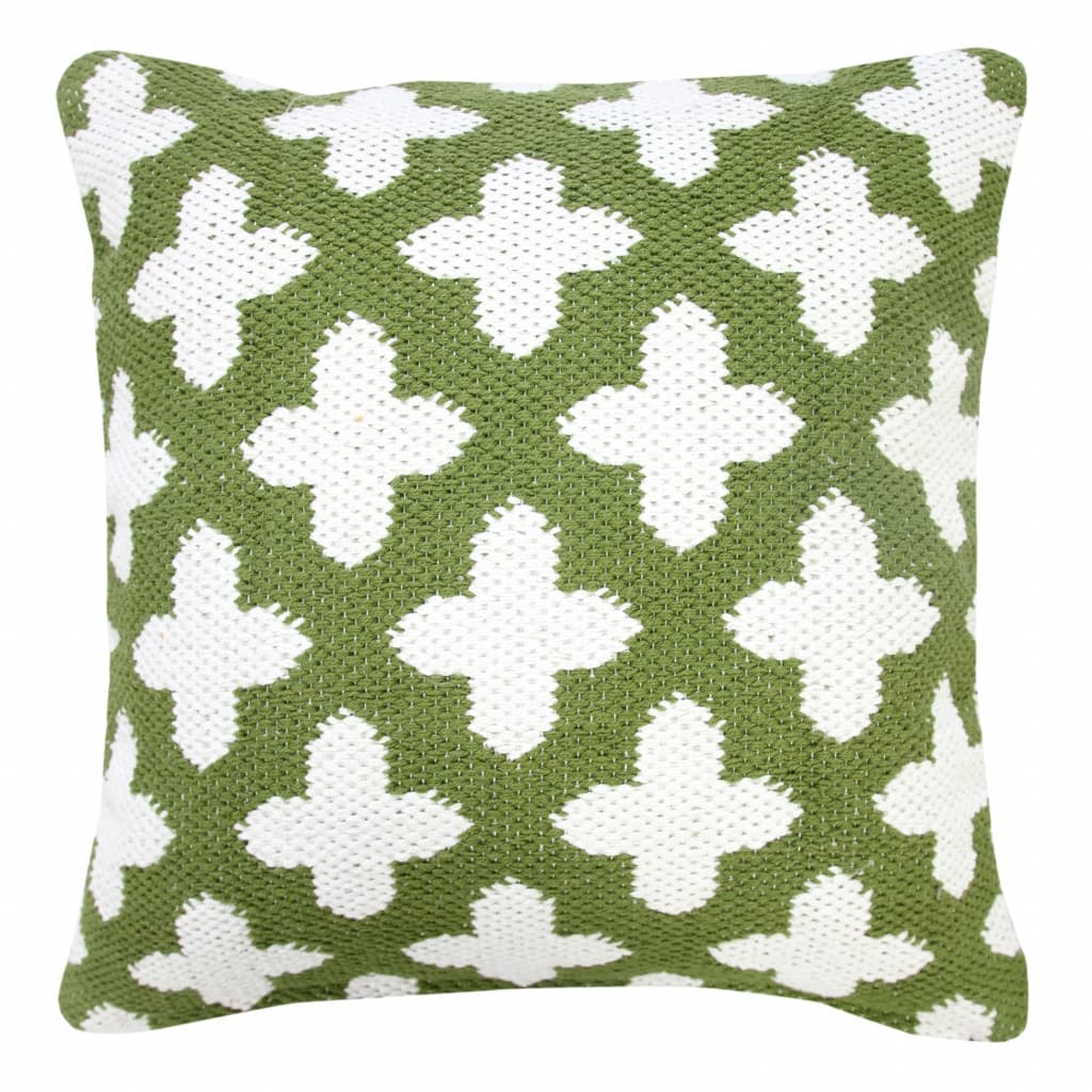 HomeRoots 20" X 20" Green And White 100% Cotton Geometric Zippered Pillow