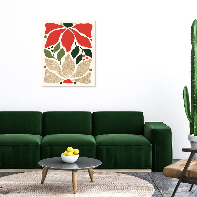 Wynwood Studio Canvas Floral and Botanical The Poinsettias Glam Gold Glam Wall Art Canvas Print - 30 x 36