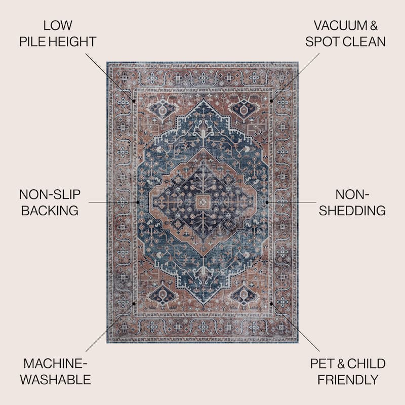 JONATHAN Y Kemer Ogee Medallion Machine Washable Area Rug
