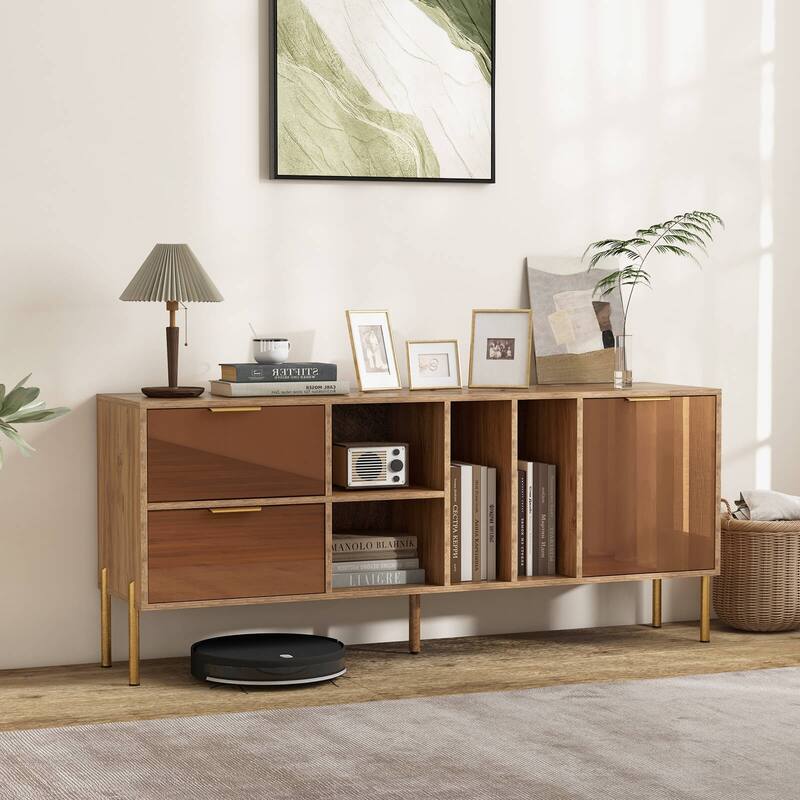 Costway Mirrored Buffet Cabinet Rustic Kitchen Sideboard Storage - See Details