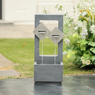 Cascading Grey Resin Rectangular Outdoor Fountain with LED Lights