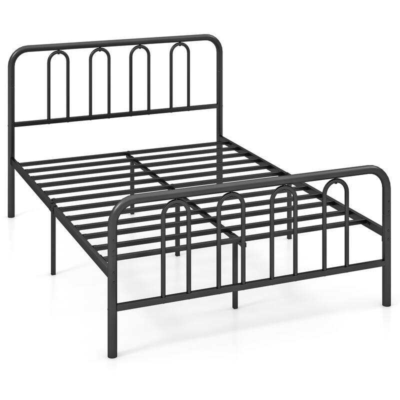 Gymax Stylish Full Size Metal Bed Frame Platform Bed Base w/ Headboard