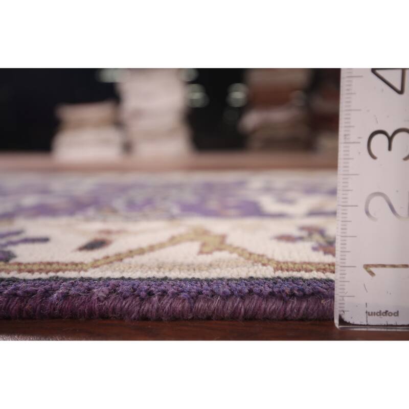 Purple & Ivory Oushak Indian Runner Rug Hand-Knotted Wool Carpet - 2'6"x 9'8"