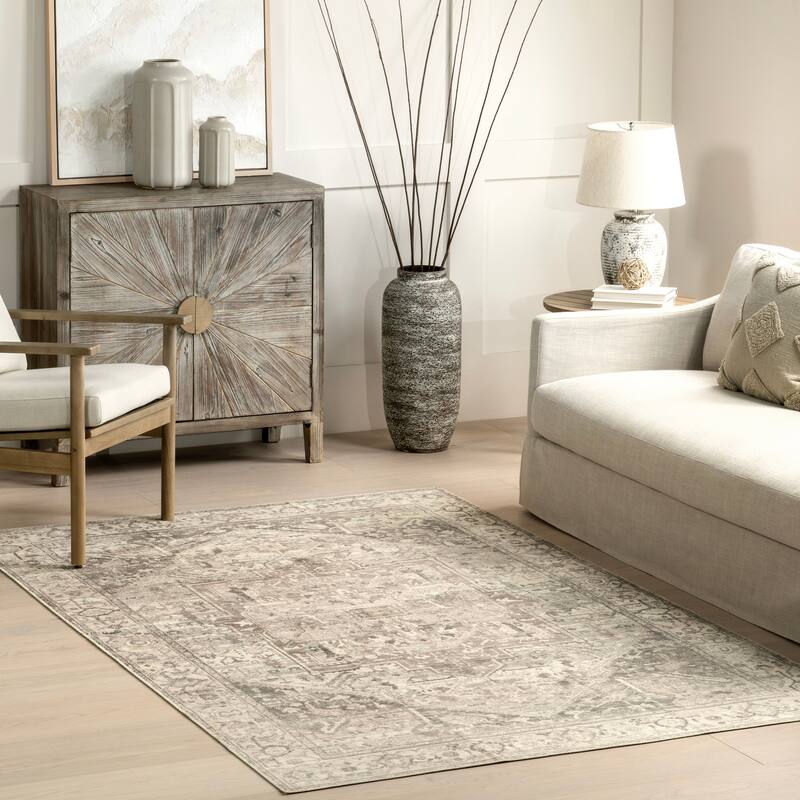 Nuloom Brielle SpinClean Machine Washable Vintage Medallion Area Rug - 3' x 5' - Grey