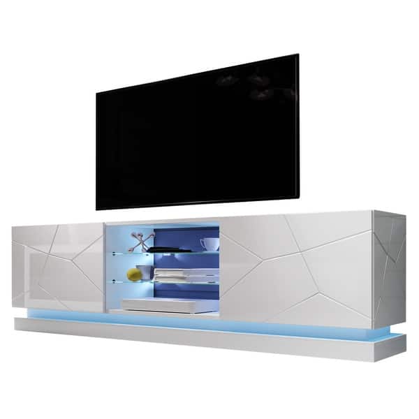 slide 1 of 20, Qiu Modern Glossy White 63- OR 79-inch TV Console
