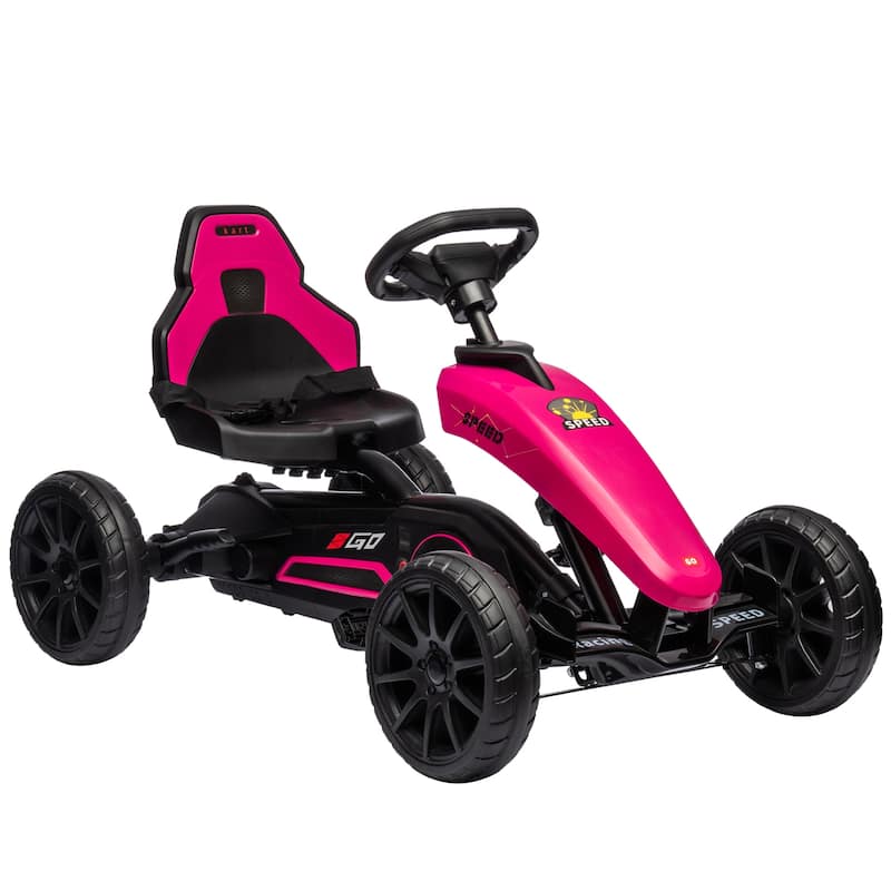 Outdoor Ride On Pedal Go Kart for Kids, 4-Wheel Shock Absorbing, Gift for Boys and Girls - Pink