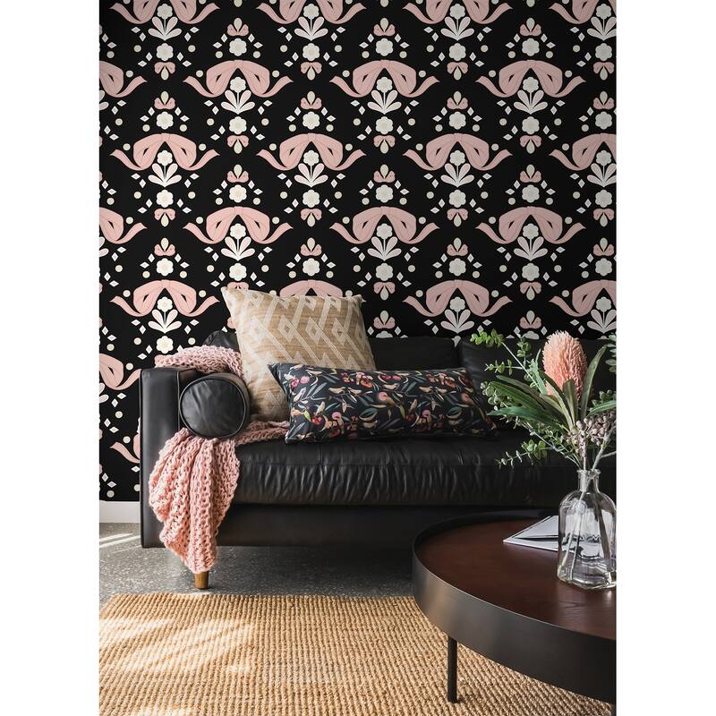 Lele Sadoughi Bow Damask Black Peel & Stick Wallpaper