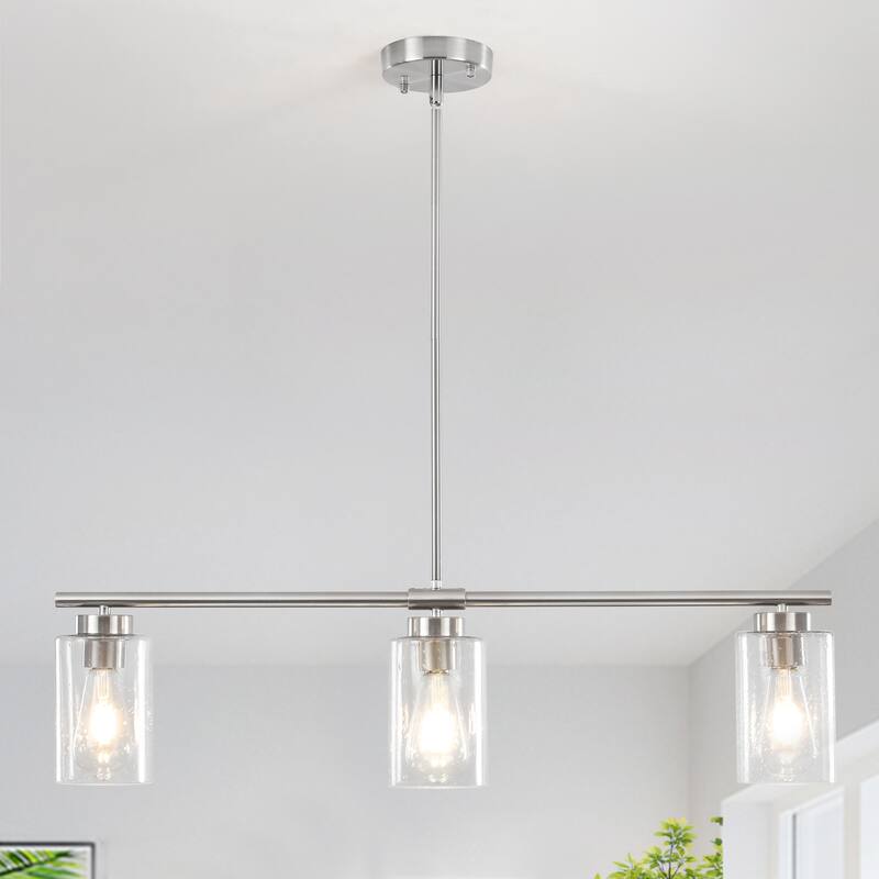 3-Light Kitchen Island Pendant Light with Bubble Glass Shade, Classic Semi Flush Mount Chandelier for Dining Room Living Room