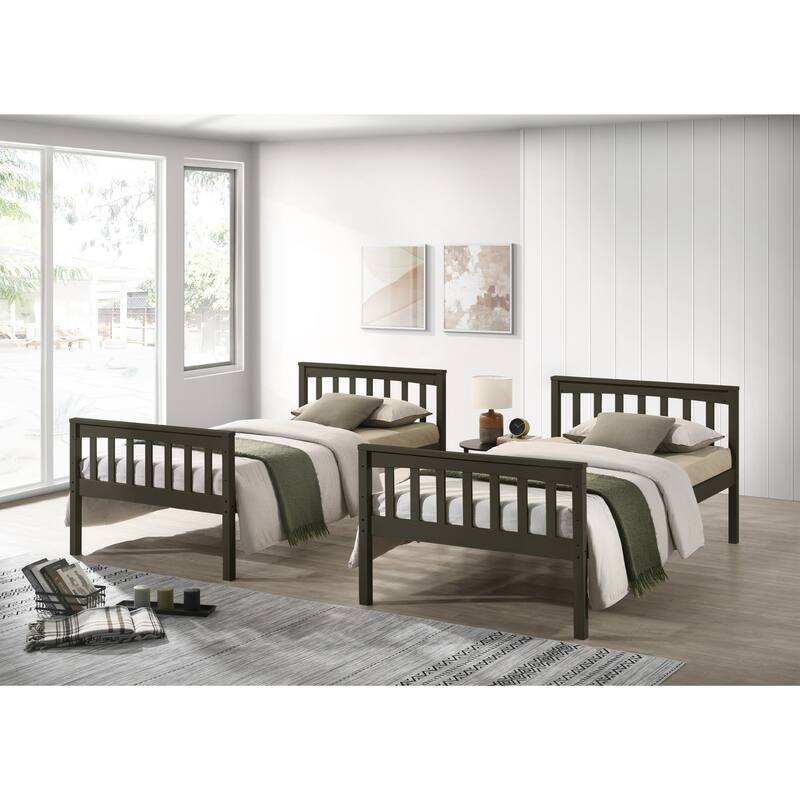 Clayfell Ames Twin Over Twin Solid Wood Bunk Bed Frame, Convertible, Sturdy Guardrails, Easy Assembly