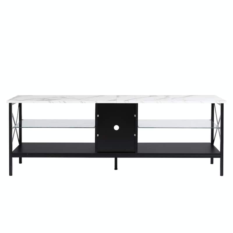 Modern Iron TV Stand with LED Lights, Remote Control, and Toughened Glass Shelves