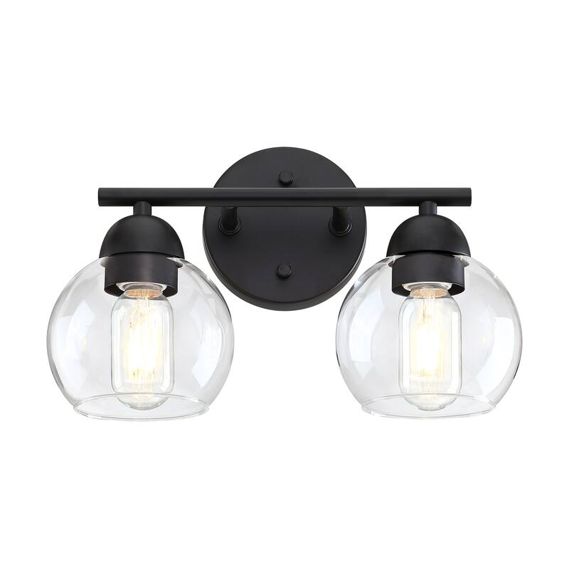 2-Light Dimmable Metal Bathroom Vanity Light Fixture With Glass Shade