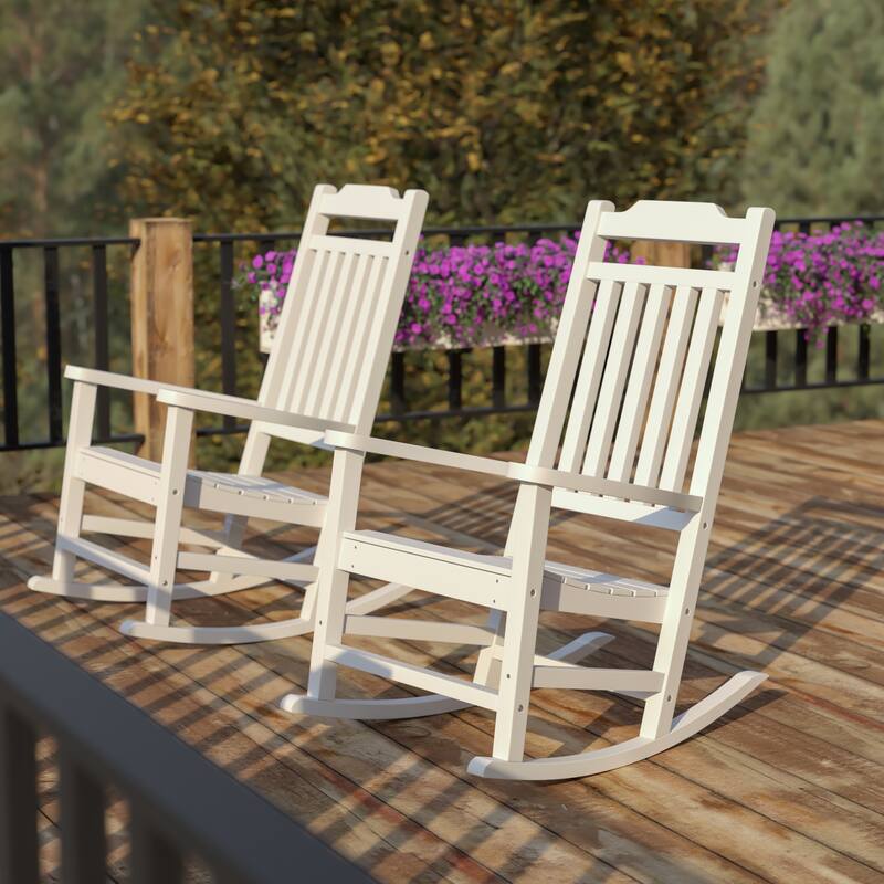 2 Pack All-Weather Faux Wood Rocking Chair - Patio and Yard Furniture - White