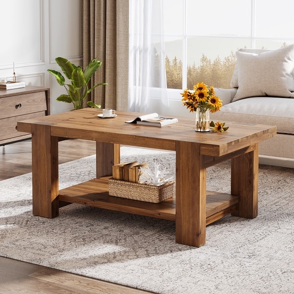 Solid Wood Coffee Table with Storage Shelf - Bed Bath & Beyond - 43696640