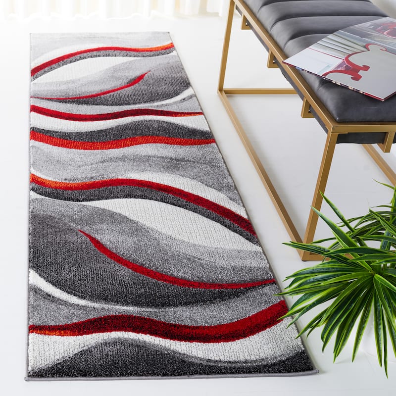 SAFAVIEH Hollywood Deep Mid-Century Modern Abstract Rug - 2'3" x 8' Runner - Grey/Red