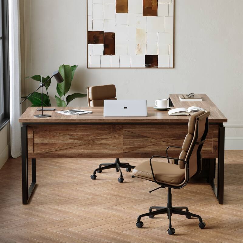 63-Inch L-Shaped Office Desk with File Cabinet