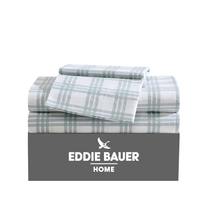 Eddie Bauer Printed Cotton Percale Deep Pocket Sheet Set - Twin - Basic Plaid Green