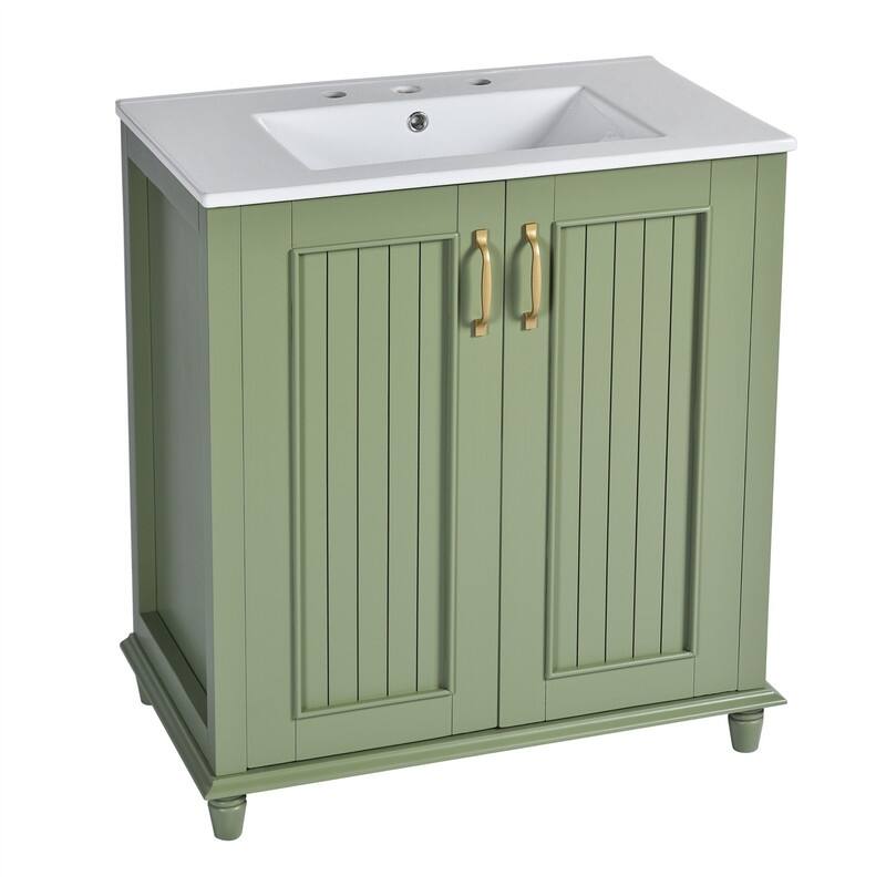 30'' Bathroom Vanity with Resin Sink Top, Freestanding Bathroom Vanity Cabinet with 1 Hidden Drawer, 2 Soft Close Doors & Shelf