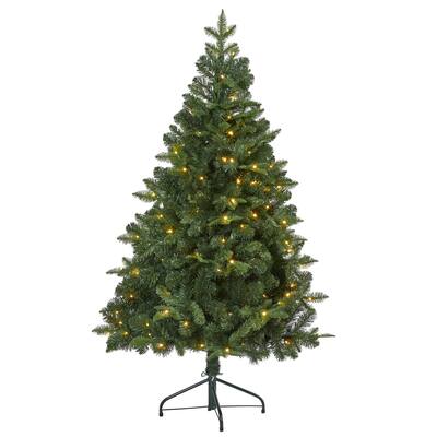 5ft. Spruce Flat Back Artificial Christmas Tree with 120 Clear LED Lights & 514 Branches - Space-Saving Holiday X-Mas Tree