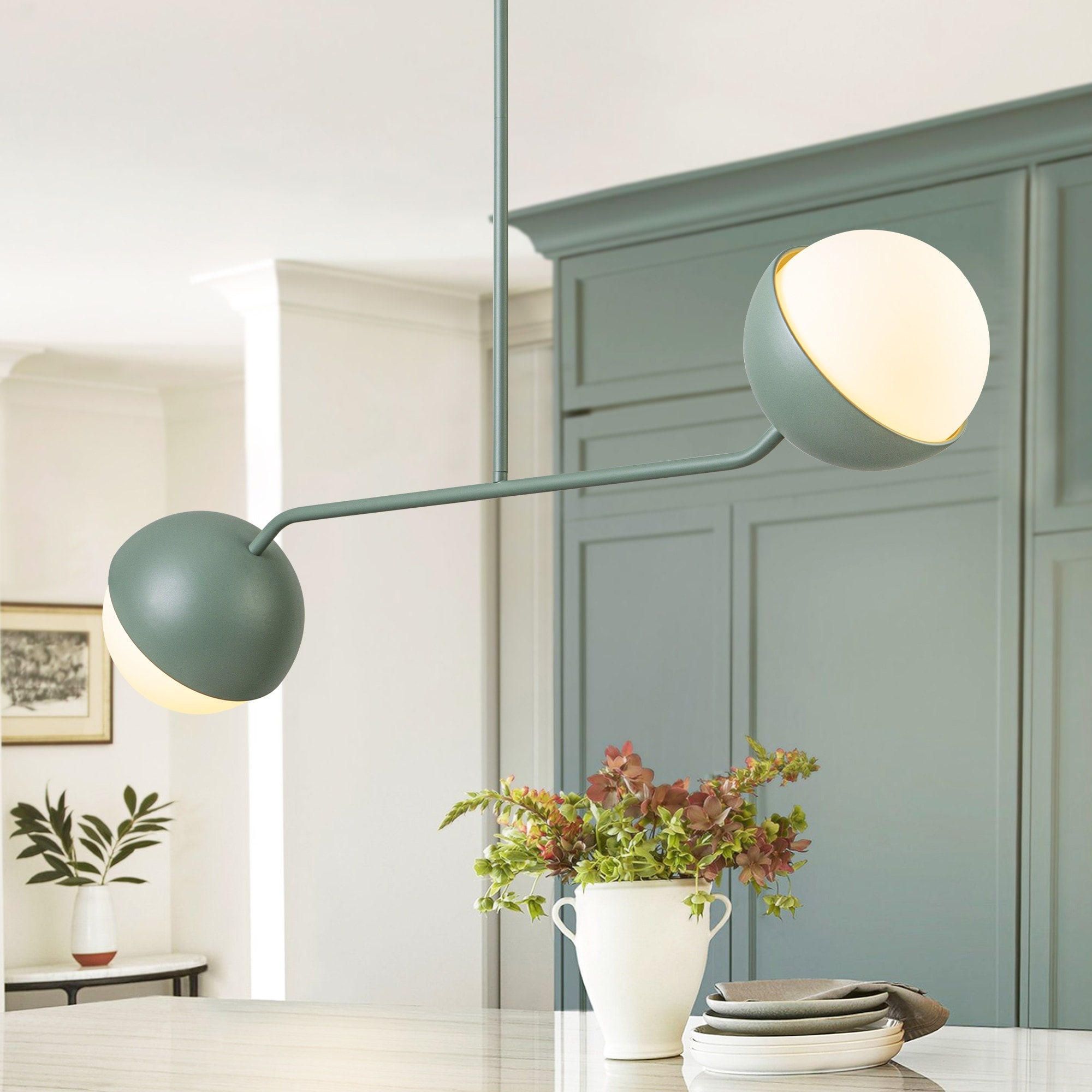 Rennnsan 2-Light Modern Linear Pendant Light with Adjustable Height for Kitchen Island and Dining Room
