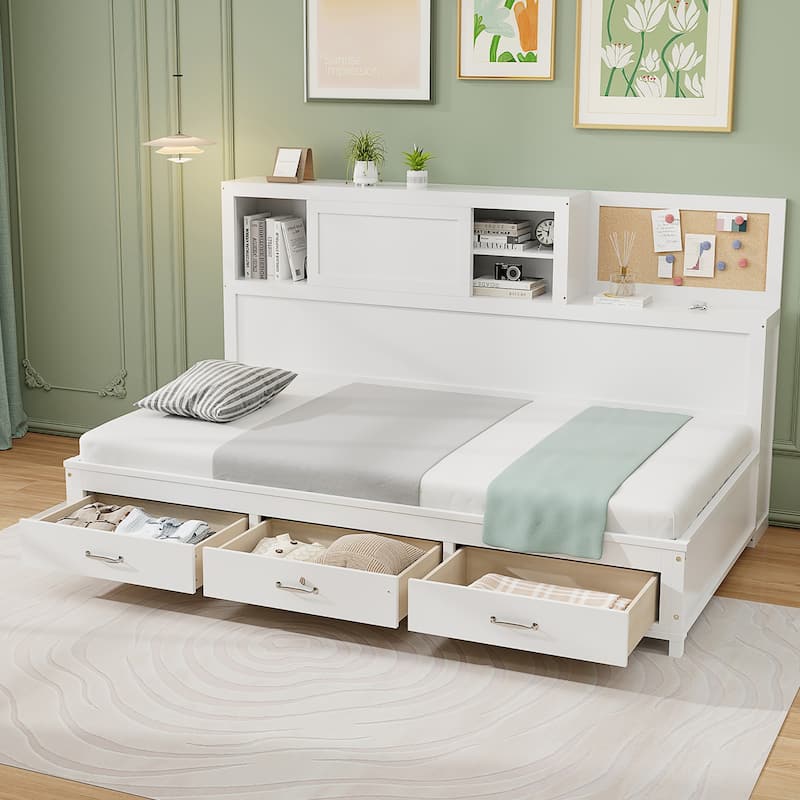 Gymax Twin Size Daybed w/ 3 Drawers Wooden Sofa Bed Frame w/ Storage
