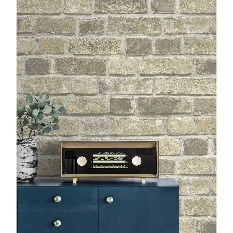 NextWall Distressed Neutral Brick Peel and Stick Removable Wallpaper - 20.5 in. W x 18 ft. L