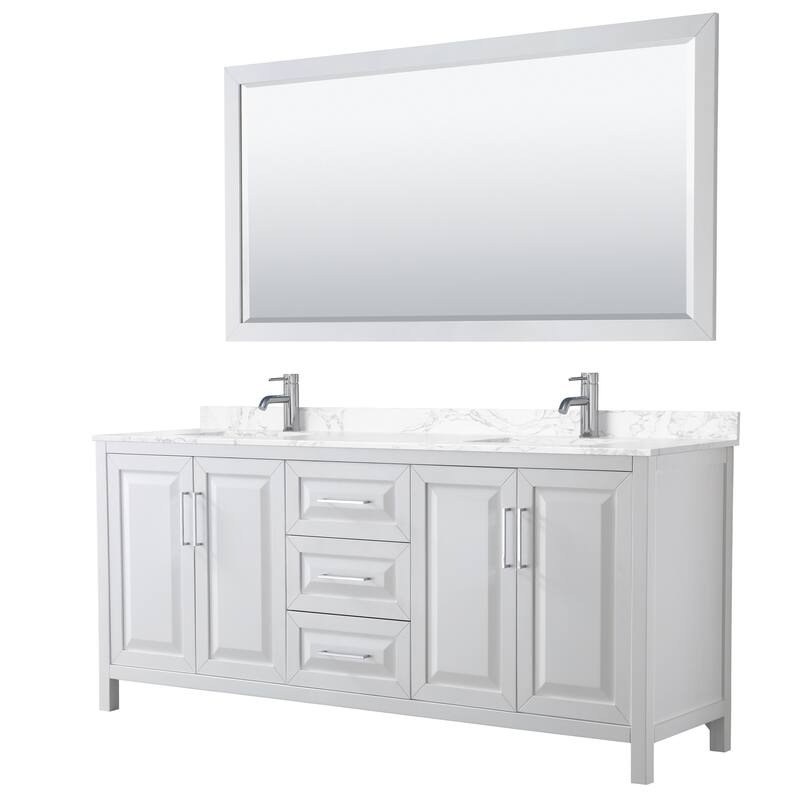 Daria 80 Inch Double Vanity, Cultured Marble Top, 70 Inch Mirror
