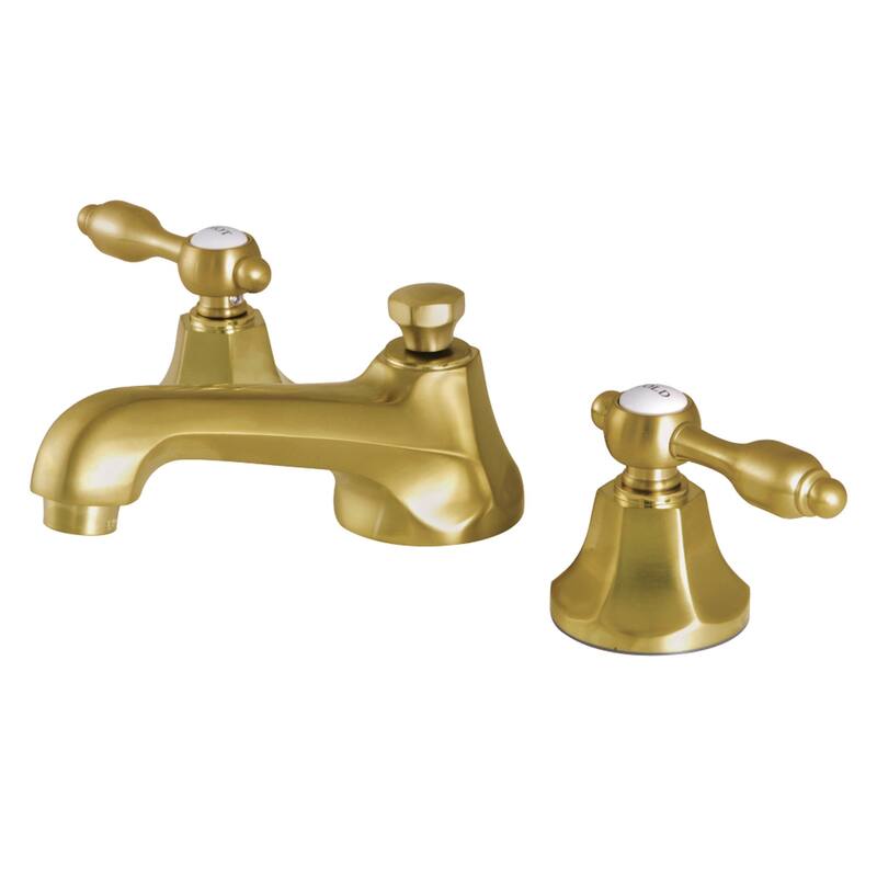 Tudor Widespread Bathroom Faucet with Brass Pop-Up in Brushed Nickel - Brushed Brass