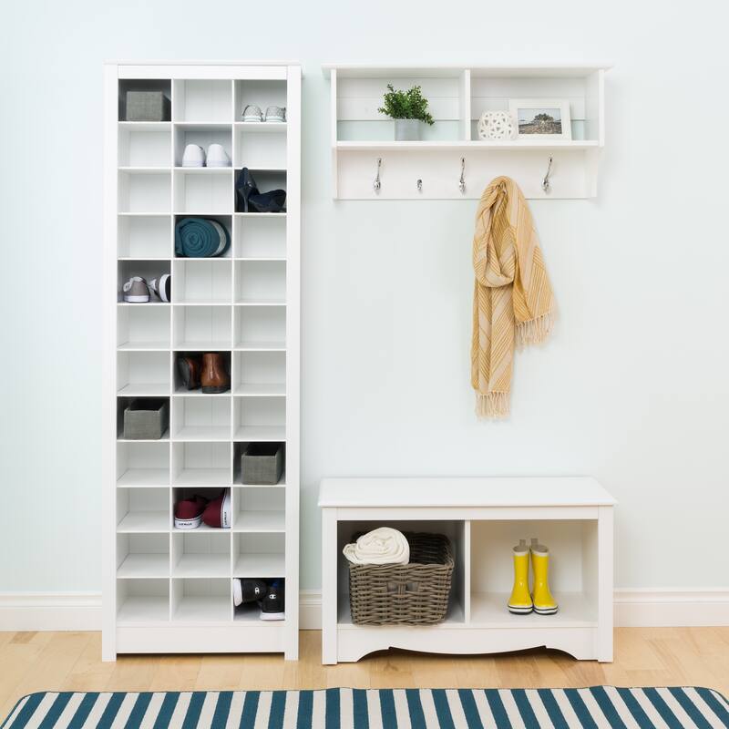 Prepac Elegant White Shoe Storage Cabinet, Space-Saving Solution with Cubbies for 36 Pairs, 13"D x 23.5" W x 72.5" H - White