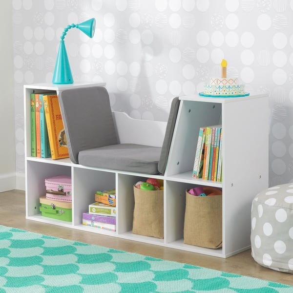 slide 1 of 7, KidKraft White Bookcase with Reading Nook - N/A