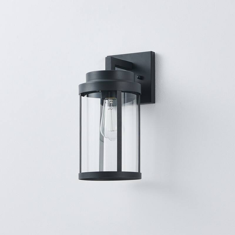 KAWOTI 13.63" Cylindrical Outdoor Wall Sconce Black - W6.5" x E7.9" x H13.63"