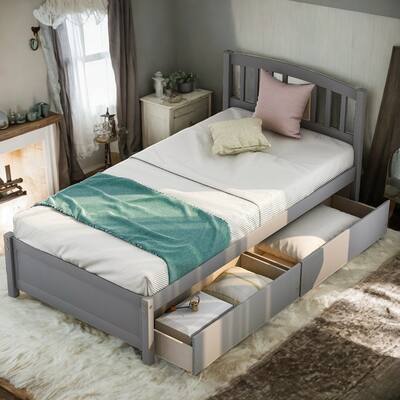 Twin Platform Storage Bed Wood Bed Frame with Two Drawers and Headboard