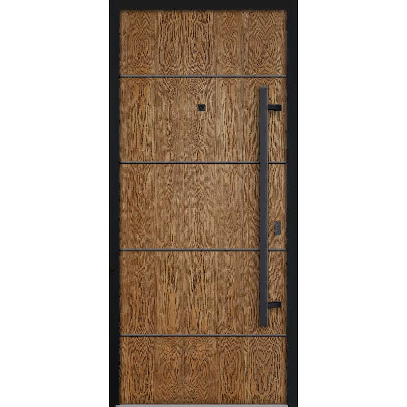Exterior Prehung Steel Entry Door 0131 Black Enamel 2 Sidelites Top Window Stainless Steel Inserts W16+36+16xH80+16 - Beige - 36" x 80"