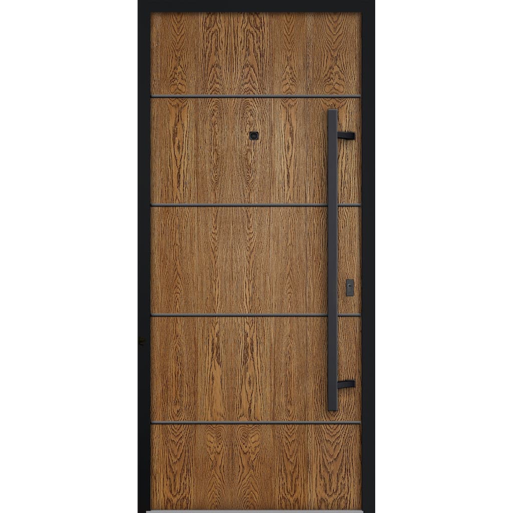 Exterior Prehung Steel Entry Door 0131 Black Enamel 2 Sidelites Top Window Stainless Steel Inserts W16+36+16xH80+16