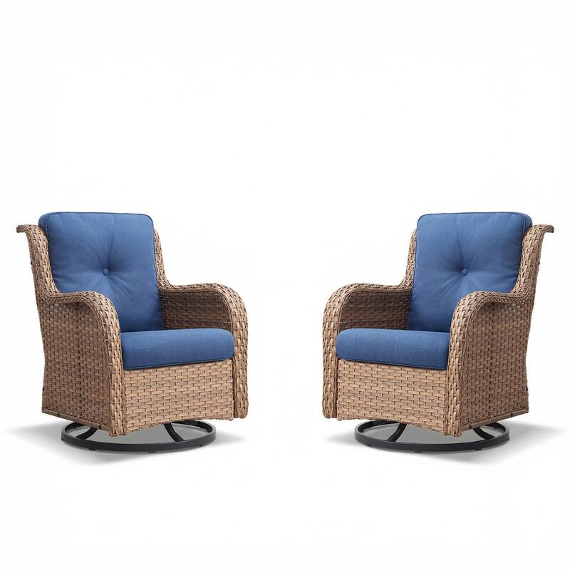 Pocassy Outdoor Wicker Glider Swivel Club Chairs (Set of 2) - Mix Grey