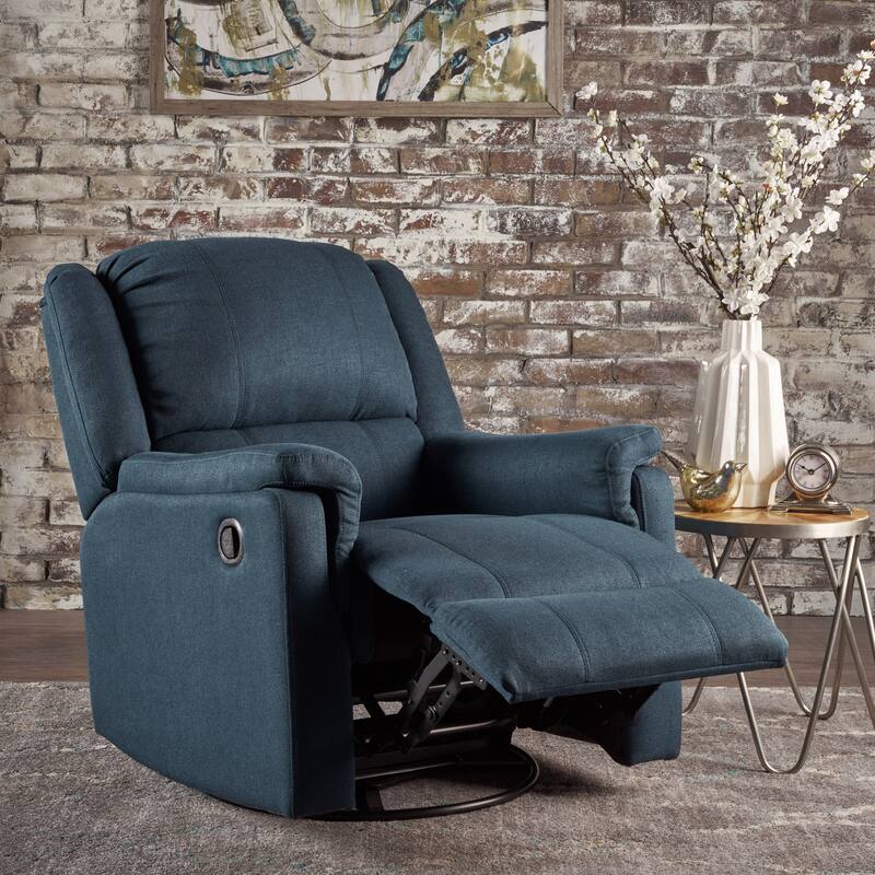 Jennette Fabric Swivel Gliding Recliner by Christopher Knight Home - Navy Blue