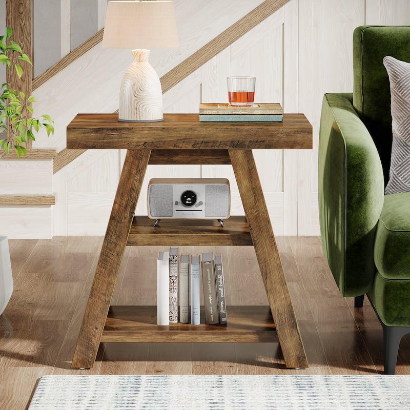 End Table with Storage, Wooden Side Table, Bedside Table for Living Room, Bedroom Small Spaces