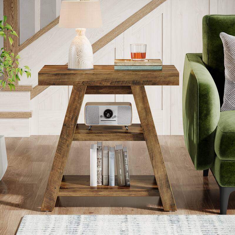 Side Table with Storage, Nightstand, Wooden End Table, Sofa/Bedside Table for Living Room, Bedroom