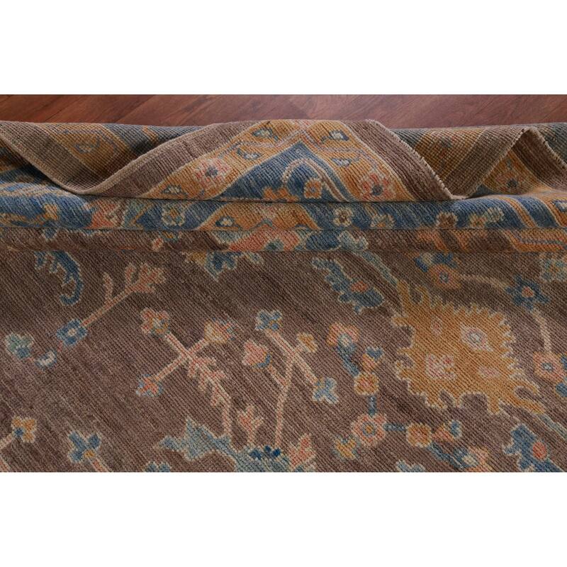 Hand Knotted Oriental 100% Wool Carpet Transitional All-Over Brown Oushak Area Rug - 12' 4'' X 9' 5''