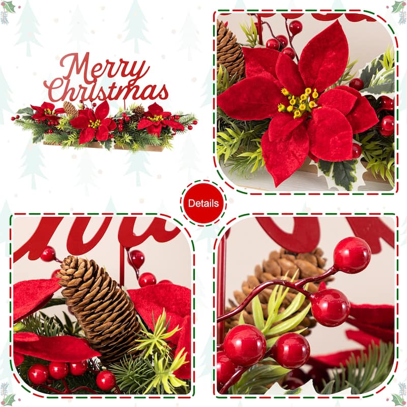 Glitzhome Christmas Red Sleigh Frosted Boot Floral Metal Potted Tree Table Decor