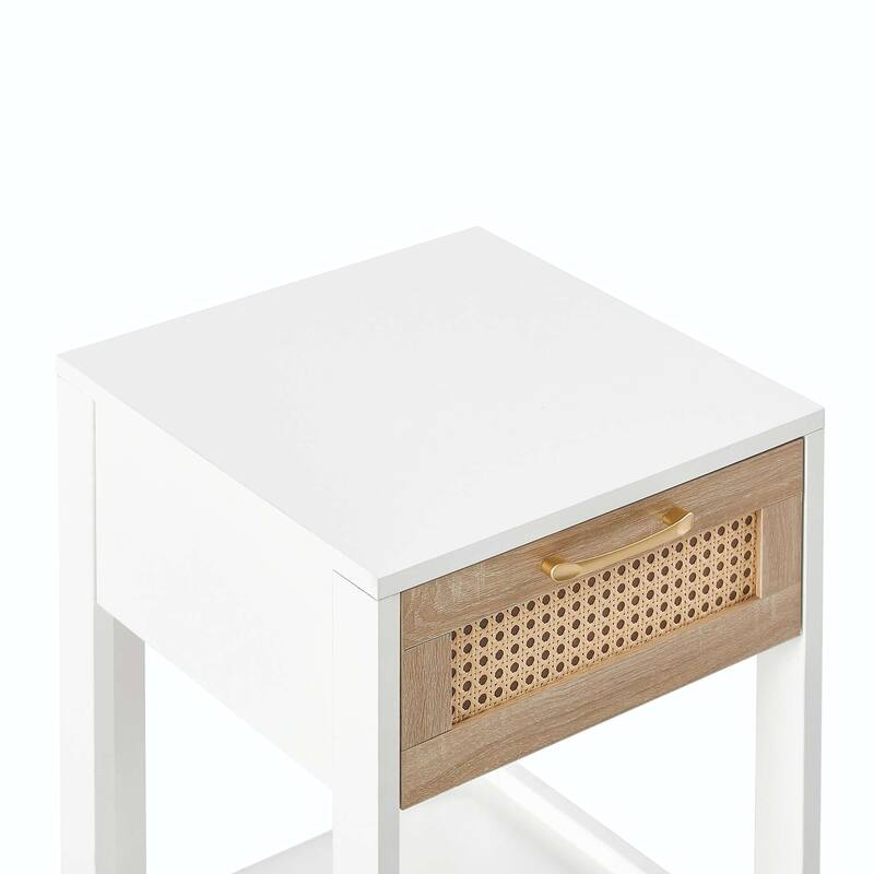 15.75" Rattan 1-Drawer Nightstand with Power Outlet & USB Ports