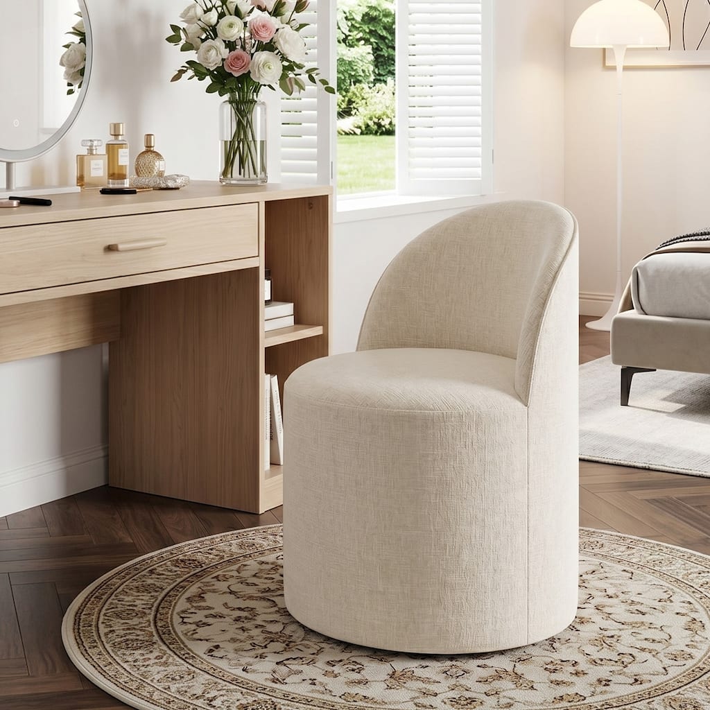Chenille Rolling Upholstered Vabity Chair with Hidden Castors