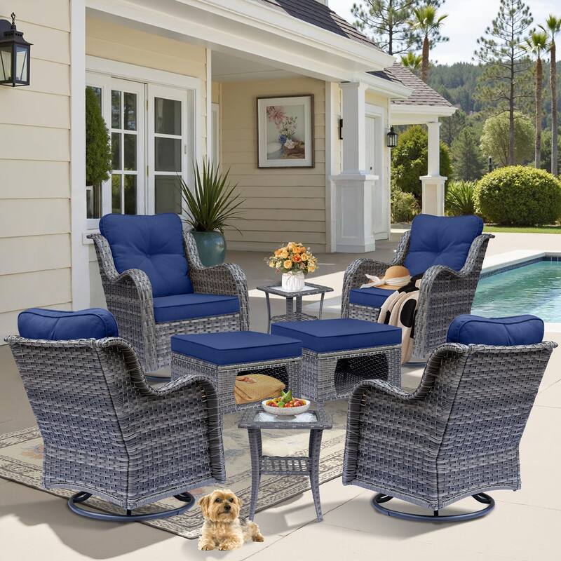 Gray Rattan Outdoor Patio Conversation Sets with Swivel Rocker Chairs