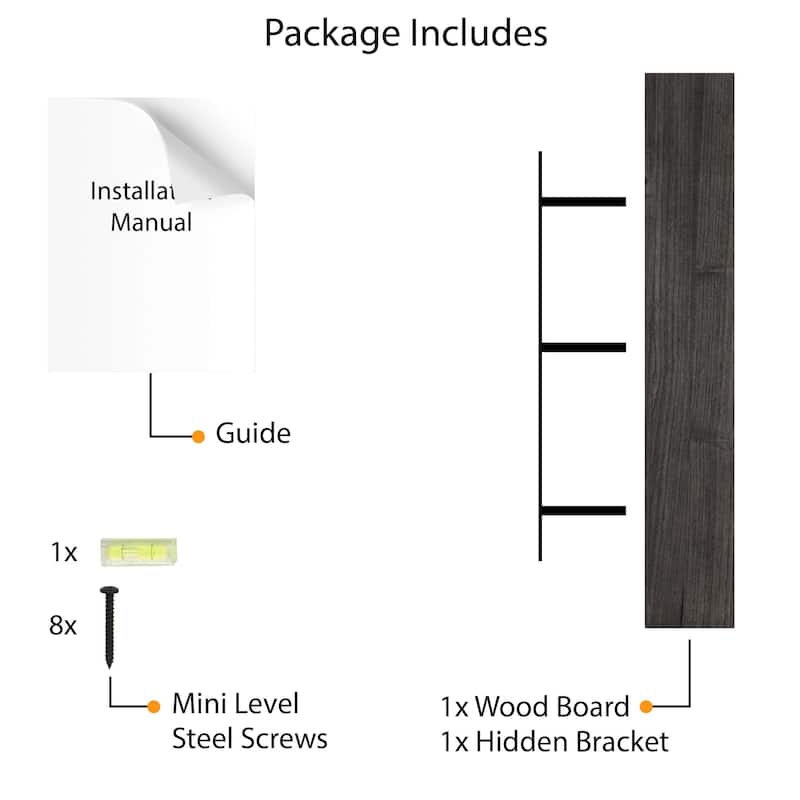 Wallniture Bois Wood Board 60" Long, 10'' Deep, 2" Thick, Hidden Bracket Shelf for Wall, Floating Bookshelf, Special Walnut, 1Pc