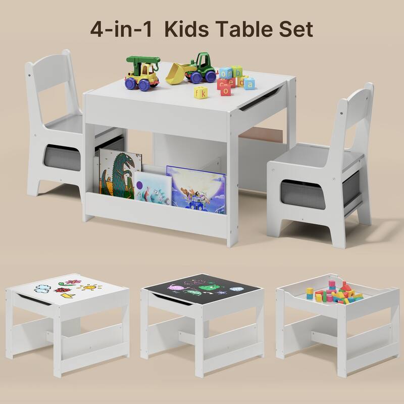4 in 1 Kids Activity Table and Chair Set with Removable Tabletop Storage, Toddler Craft Table and Chairs